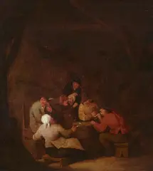 Peasants Drinking and Smoking by attributed to Adriaen van Ostade, Oil on panel, sold May 2022
