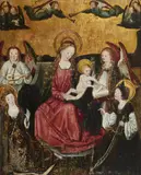 The Virgin Mary with Angels and Saints by Upper Rhine-Region late 15th century, Oil on panel, sold May 2022