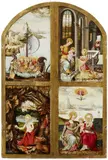 attributed to Georg Pencz, Two Wings of a Triptych with Scenes from the Lives of Saints Ursula and Catherine of Alexandria, with Depictions of Saint Jerome in the Desert and Saint Anne, Oil, tempera and gilding on panel