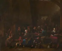 Bernardus van Schijndel, Tavern Scene with a Fireplace in the Centre, Oil on canvas