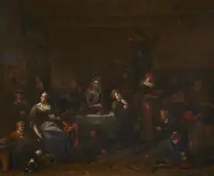 Bernardus van Schijndel, Tavern Scene with a Barrel on the Right, Oil on canvas