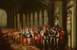 Entry of a King with a Large Entourage into a Palace by Spanish School 17th & 18th century, Oil on canvas (relined), offered May 2022