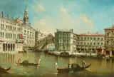 Venetian School around 1800, View of Rialto Bridge from the North, Oil on canvas