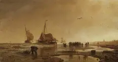 Andreas Achenbach, Sailing Ships on a Beach, Oil on panel