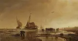 Andreas Achenbach, Sailing Ships on a Beach, Oil on panel