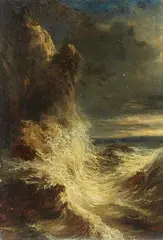 Oswald Achenbach, Sea Storm at the Coast, Oil on panel