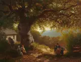Ludwig Hugo Becker, Landscape with a Tree and Chapel, Oil on canvas
