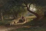 Ludwig Hugo Becker, Peasant Woman and Children in a Forest, Oil on canvas