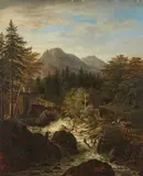 Johann Jakob Dorner, Mountain Landscape with Watermill, Oil on panel