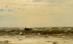 Eugen Dücker, Beach on the Baltic Coast, Oil on panel