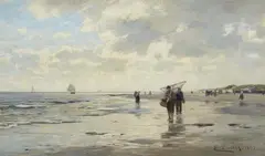 Eugen Dücker, Beach Scene, Oil on canvas