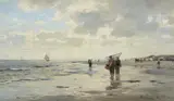 Eugen Dücker, Beach Scene, Oil on canvas
