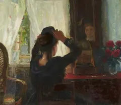 Otto Heinrich Engel, Friesian Bride at a Mirror, Oil on canvas