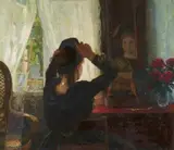 Otto Heinrich Engel, Friesian Bride at a Mirror, Oil on canvas