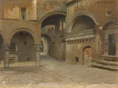 A Medieval Castle by Salvatore Frangiamore, Oil on canvas, offered May 2022