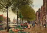 Heinrich Hermanns, Flower Market by a Canal in Amsterdam