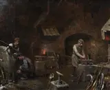 Karl Hoff, At the Forge, Oil on canvas