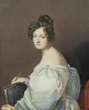 Theodor Hosemann, Portrait of a Lady with a Drawing Portfolio, possibly Princess Radetzki, Watercolour and gouache on card