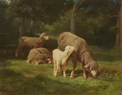 Charles Jacque, Grazing Sheep, Oil on panel