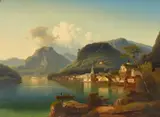 attributed to Ferdinand Lepgé (or Lepié), View of Hallstatt, Oil on canvas