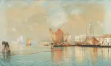 Ascan Lutteroth, View of the Bacino di San Marco in Venice with the Doge´s Palace to the Right and Santa Maria della Salute to the Left, Oil on card