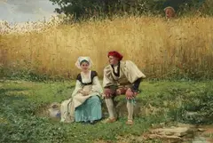 Adrien Moreau, The Watcher in the Cornfield, Oil on panel