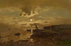 Axel Nordgren, Coastal Landscape by Moonlight, Oil on canvas