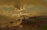 Axel Nordgren, Coastal Landscape by Moonlight, Oil on canvas