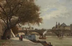 Victor Papeleu, The Seine in Paris, Oil on panel