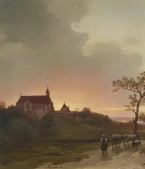 Ignaz Raffalt, Evening Mood with a Shepherdess returning Home, Oil on panel (parquetted)