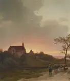 Ignaz Raffalt, Evening Mood with a Shepherdess returning Home, Oil on panel (parquetted)