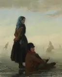 Henri Van Seben, Ice Skaters, Oil on panel