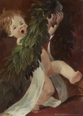 Putto with a Laurel Garland by Andreas Untersberger, Oil on card, offered May 2022
