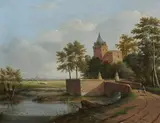 Coenraad Alexander Weerts, Landscape with a Bridge and Castle Ruins, Oil on panel