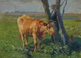 Heinrich von Zügel, Shepherd and Cattle in a Meadow
