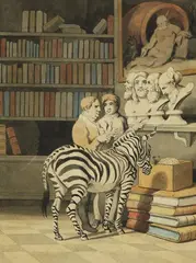 Johann Heinrich Wilhelm Tischbein, The Donkey in the Library, Watercolour on paper, mounted on card