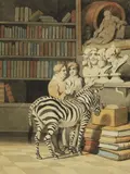 The Donkey in the Library by Johann Heinrich Wilhelm Tischbein, Watercolour on paper, mounted on card, sold May 2022