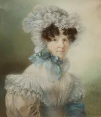 Anton Richter, Portrait of a Lady in a Biedermeier dress, Watercolour on thin paper