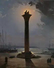 Friedrich Nerly, The Piazzetta in Venice by Moonlight, Oil on canvas (relined)