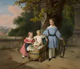 August Anton Tischbein, Portrait of three Children on a Terrace with a View of Triest, Oil on canvas (relined)