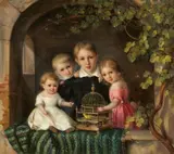 August Albert Christian Tischbein, Four Children with a Canary, Oil on canvas (relined)