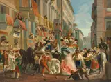 Quaedvlieg, Carneval at Piazza Colonna, Oil on canvas