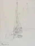 Carl Spitzweg, Sailing Ships in a Venetian Canal, Pencil