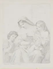 Oscar Begas, Mother with an Infant and two Children, Pencil