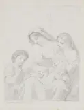 Oscar Begas, Mother with an Infant and two Children, Pencil