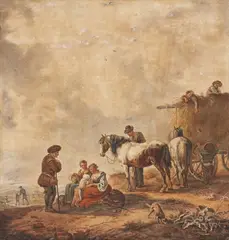 Wouter Verschuur jr., Landscape with Horses, Watercolour on paper, mounted on card