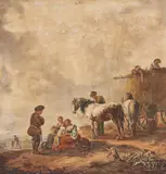 Wouter Verschuur jr., Landscape with Horses, Watercolour on paper, mounted on card