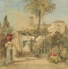 Albert Emil Kirchner, Leafy Path by the Villa Malta in Rome, Watercolour