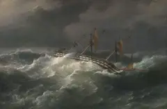 Robert Brydges Beechey, Three Master in Rough Seas, Oil on canvas