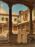 Adolf Seel, The cloister of the Abbey of San Gregorio in Venice with a view of Santa Maria della Salute
